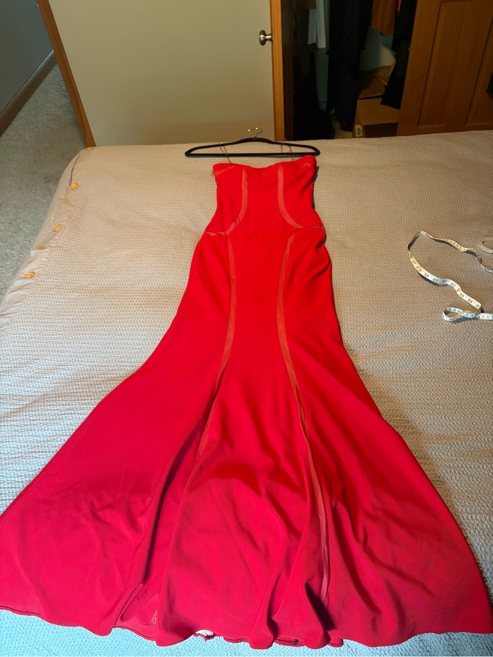 Cache Red Strapless Mermaid Evening Dress
